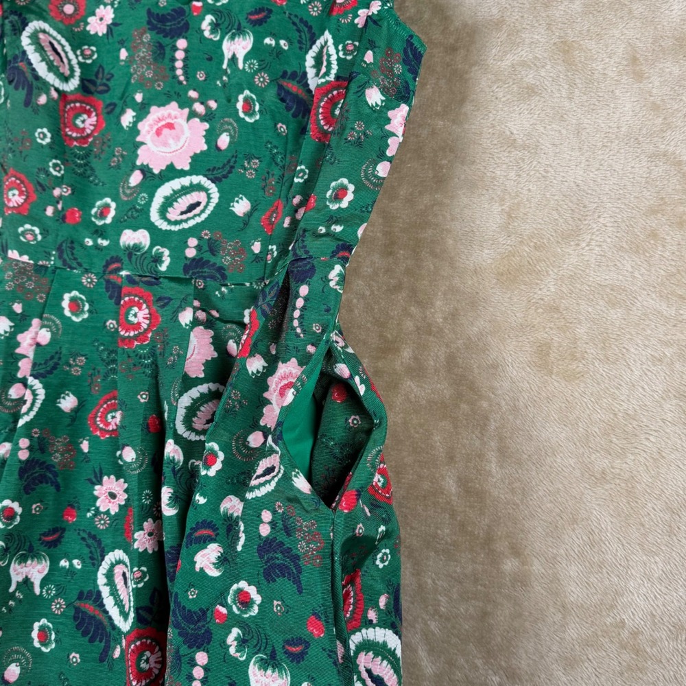 ModCloth Green Floral Fit & Flare Dress Cap Sleeve Pockets Tulle Lining Medium - Picture 7 of 11